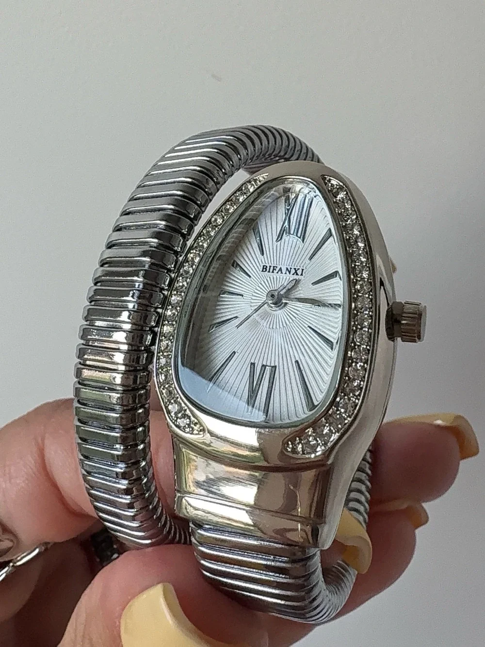 Serpent  Silver Women's Bracelet Watch with Crystal Bezel